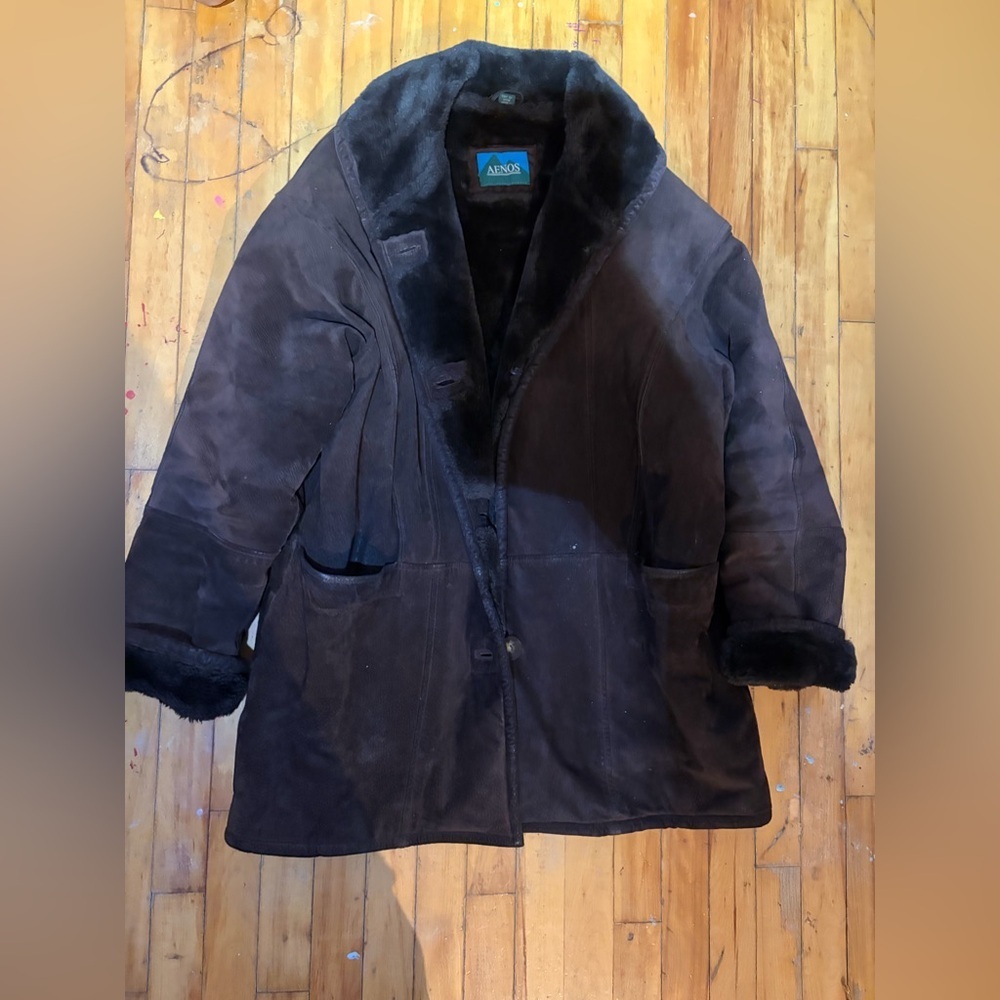 Vintage aenos brown Suede Coat with Sherpa lining